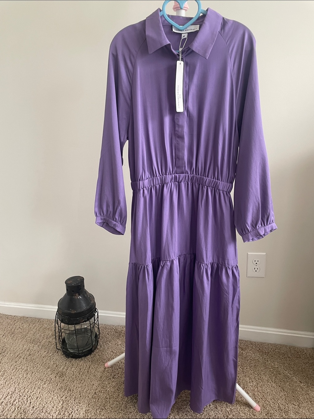 Women's Lavender Tiered Maxi Dress with Collared Neck